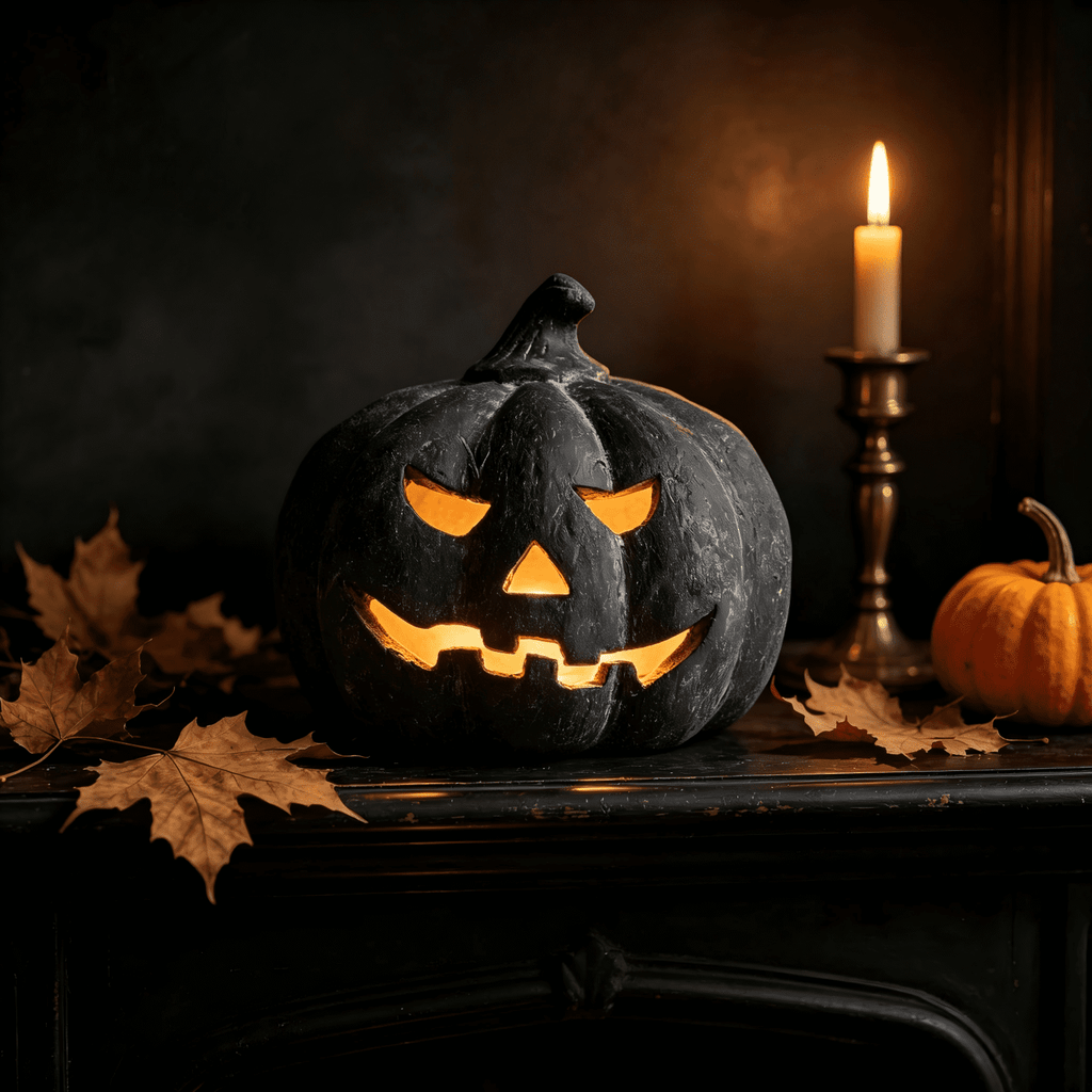 Halloween Decorations Outdoor - Fall Decor - 9.8"H Black Handmade Resin Jack O Lantern Pumpkin - Indoor Outside Gothic Festival House Centerpiece Decoration for Table Garden Living Room Mante