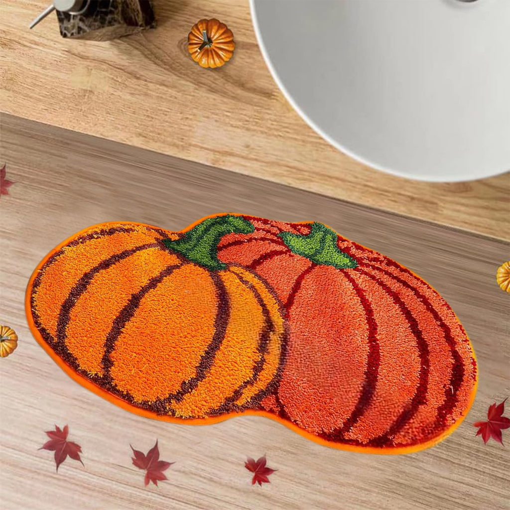 yulier Fall Pumpkin Bathroom Rug, Pumpkin Shape Bath Mat, Non-Slip Soft Kitchen Mat Doormat Orange Floor Mat Fall Decor, 24x16 Inch