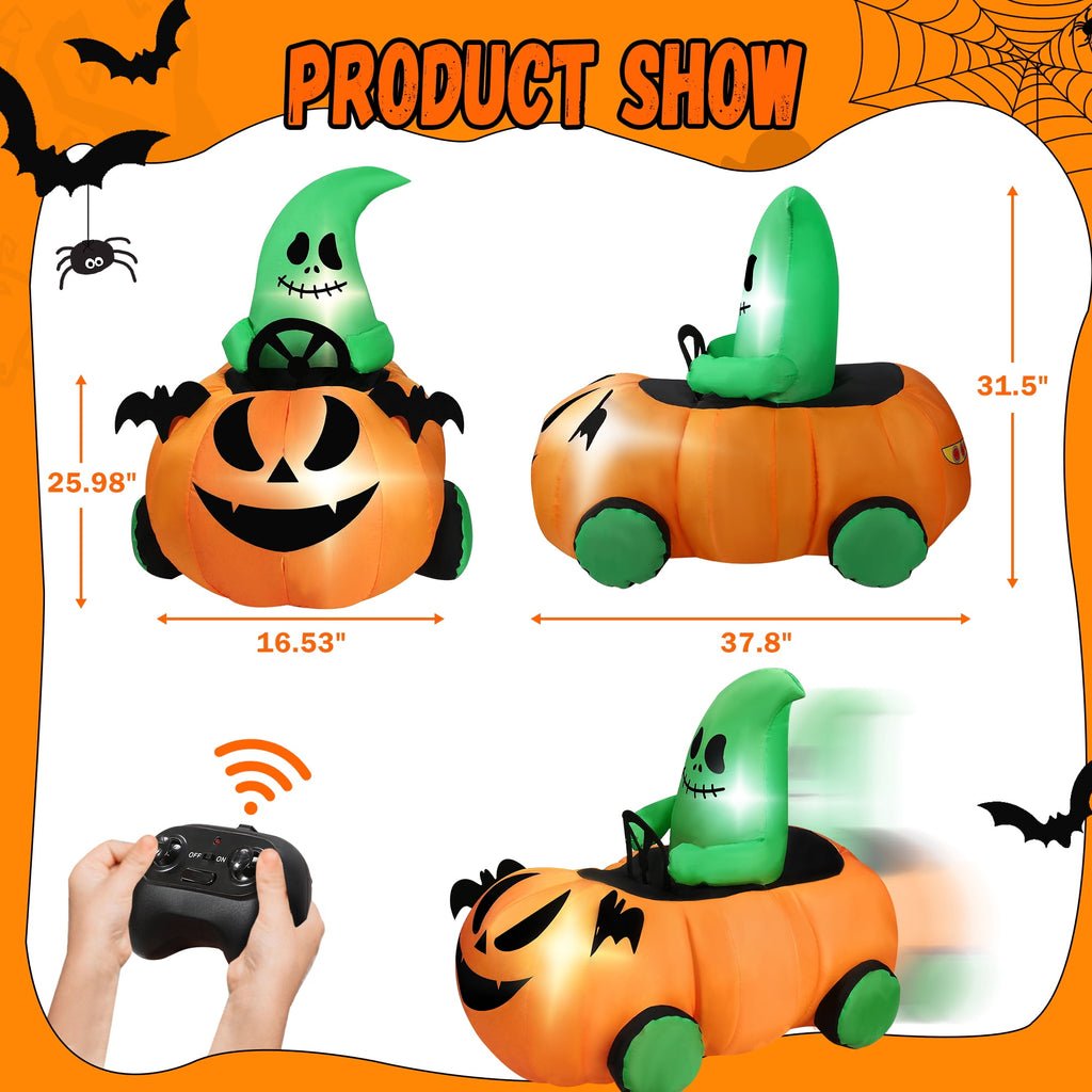 Firstness 2.4GHz Remote Control Halloween Inflatable Car Blow ups Pumpkin Ghost Rc Car,3 Music and LED Lights,360° Rotation,Aged 3+