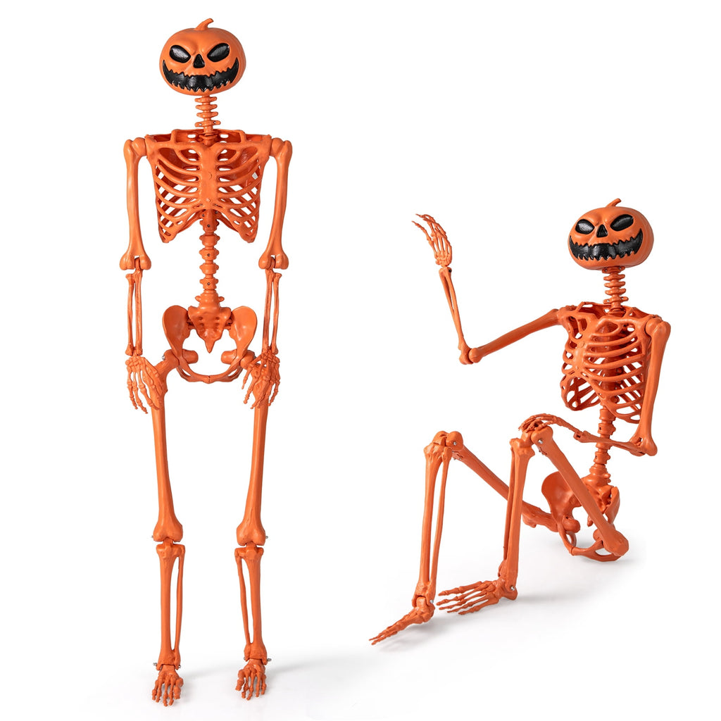 Costway 5.5 FT Poseable Halloween Skeleton Life-Size Decoration with Built-in Lights Green