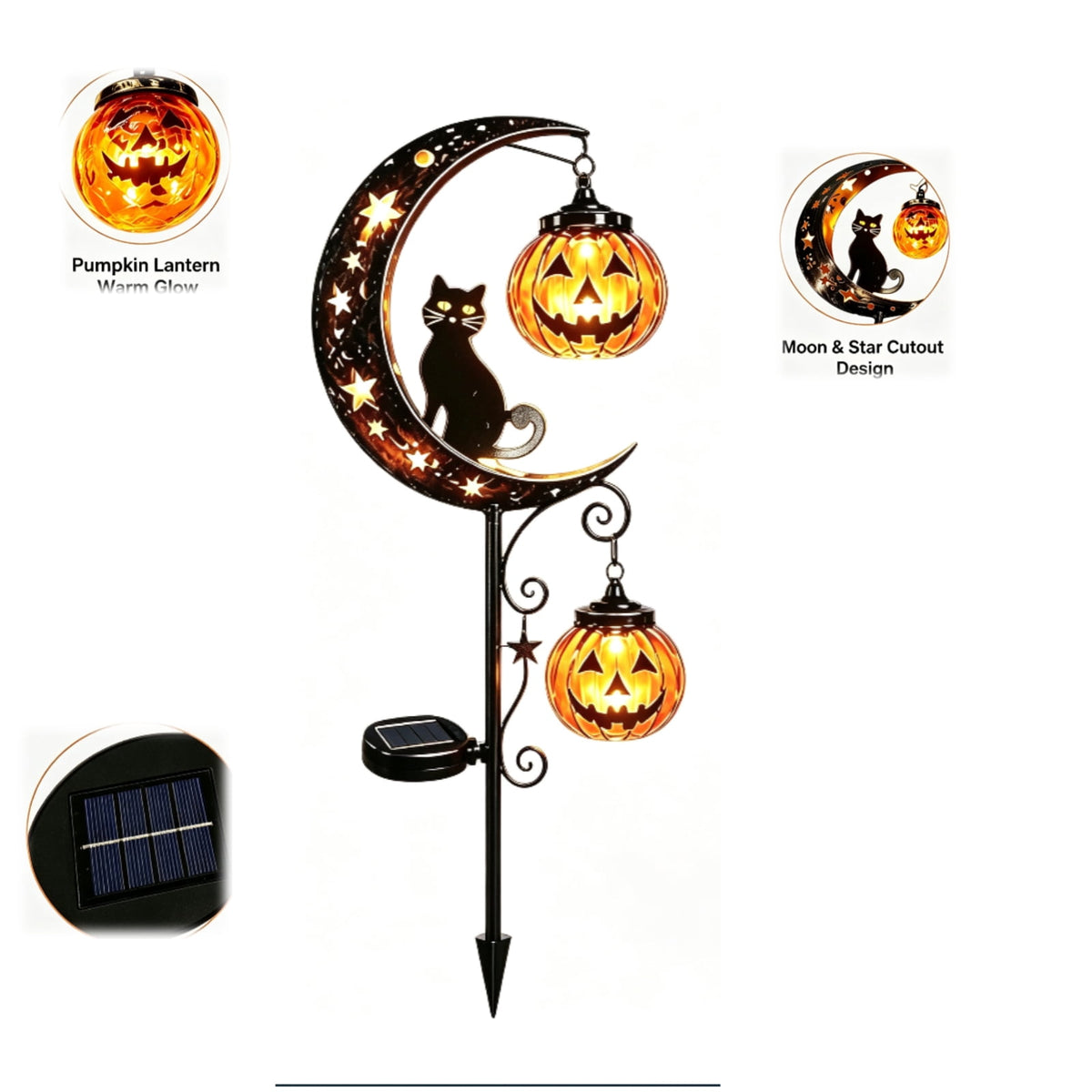 Halloween Solar Garden Stake Light,Metal Hanging Pumpkin Lantern Waterproof for Yard Lawn Proch