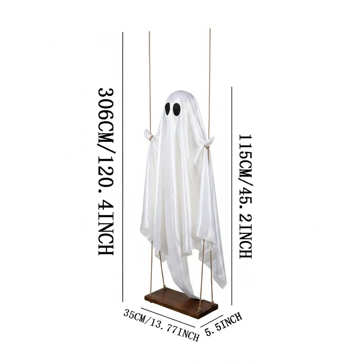 Clearance! Lighted Swing Ghost with Wooden Board, 45" Halloween Decorations Outdoor, Spooky Cute Ghosts Decorations for Front Porch Yard Tree