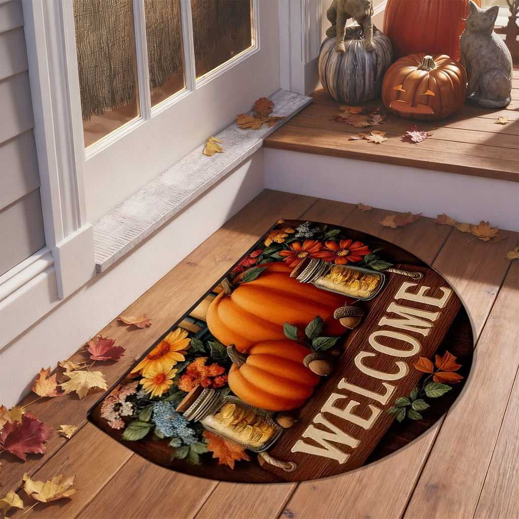 JoyMoreHome Fall Welcome Doormat, Fall Leaves Front Door Mat, Indoor Outdoor Entrance Floor Mats, Non-Slip Washable Thanksgiving Halloween Home Decor Mat