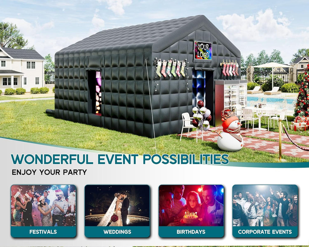 LUXOAK 20x16x14 ft Large Black Inflatable Night Club Tent for Adults with 2 Side Doors, Inflatable Nightclub with Logo Area Gazebo Event House for Wedding Birthday Backyard Party