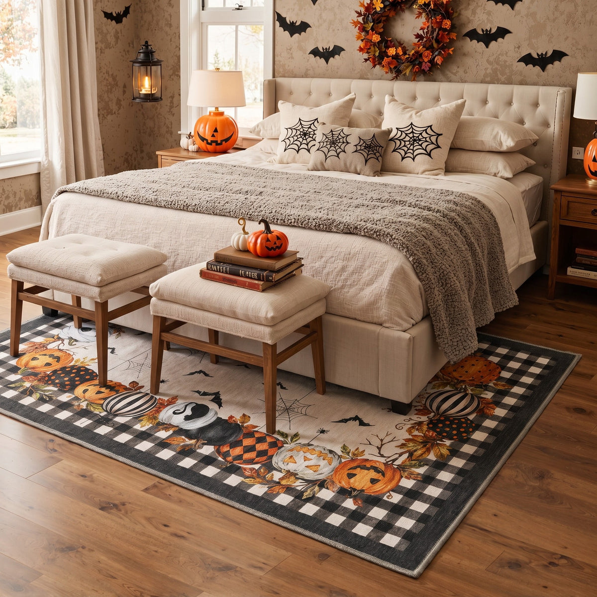 KUETH 3'x5' Halloween Machine Washable Area Rug, Non-Slip Rugs for Living Room, Bedroom and Dining Room, Orange