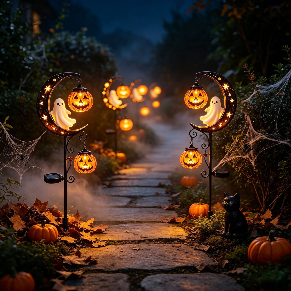 Halloween Solar Garden Stake Light,Metal Hanging Pumpkin Lantern Waterproof for Yard Lawn Proch
