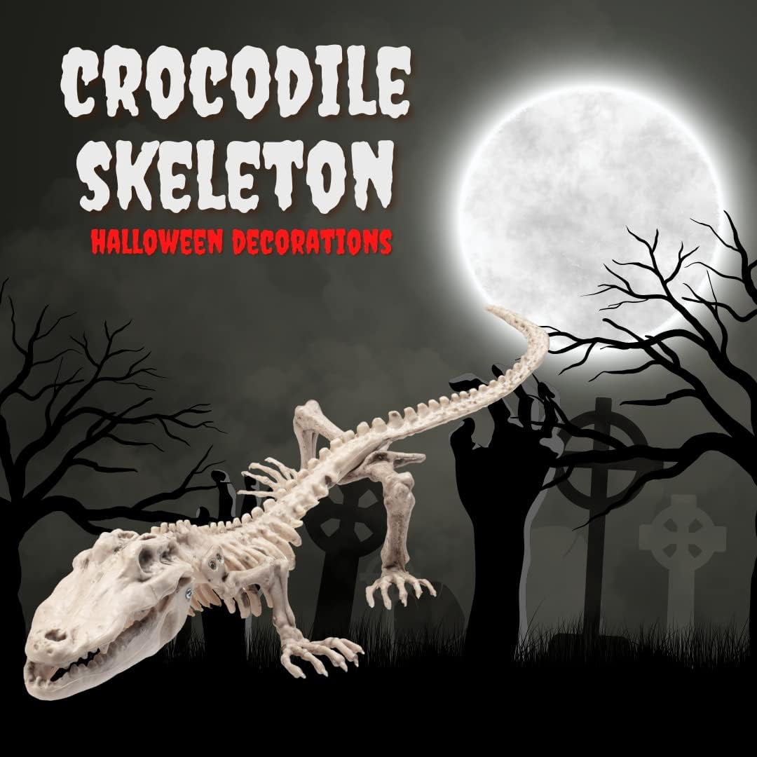 Halloween Crocodile Skeleton 20" Long-Weather Resistant Yard Fall Props & Decorations - House Party Decor and Weatherproof for Indoor/Outdoor Use