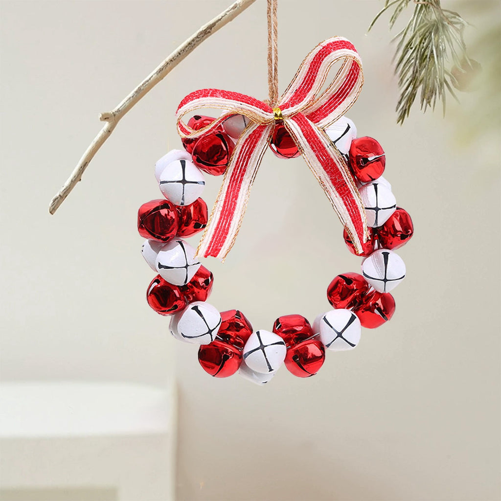 Christmas Bell Wreath Xmas Bell Garland with Bow Front Door Wreath Festival Hanging Ornament for Party Table Fireplaces Porch Walls New Years Halloween Home Decor