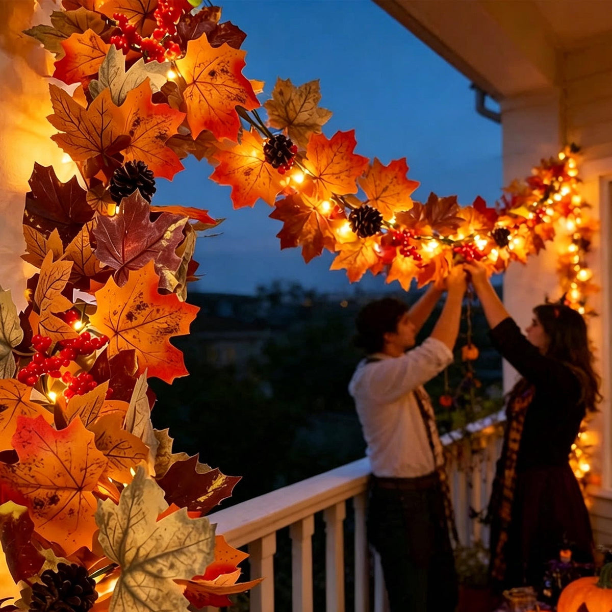 Fall Decorations for Home, 71 inch Fall Garland with Lights, Glowing Artificial Maple Leaves Home Decor Thanksgiving and Halloween, Bright colors