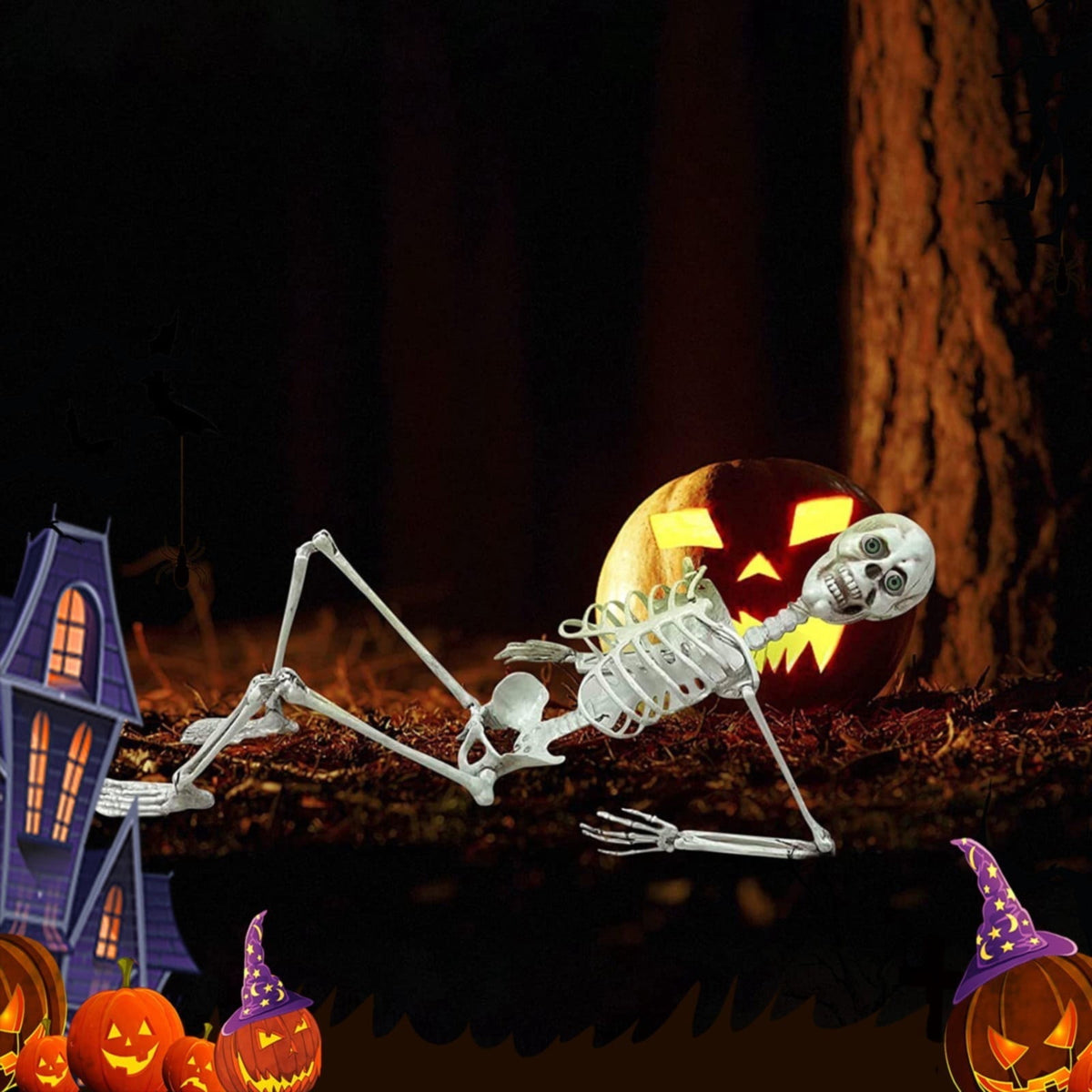 Life-Size Posable Halloween Skeleton - Realistic Human Skeleton with Movable Joints for Indoor/Outdoor Haunted House & Party Decor