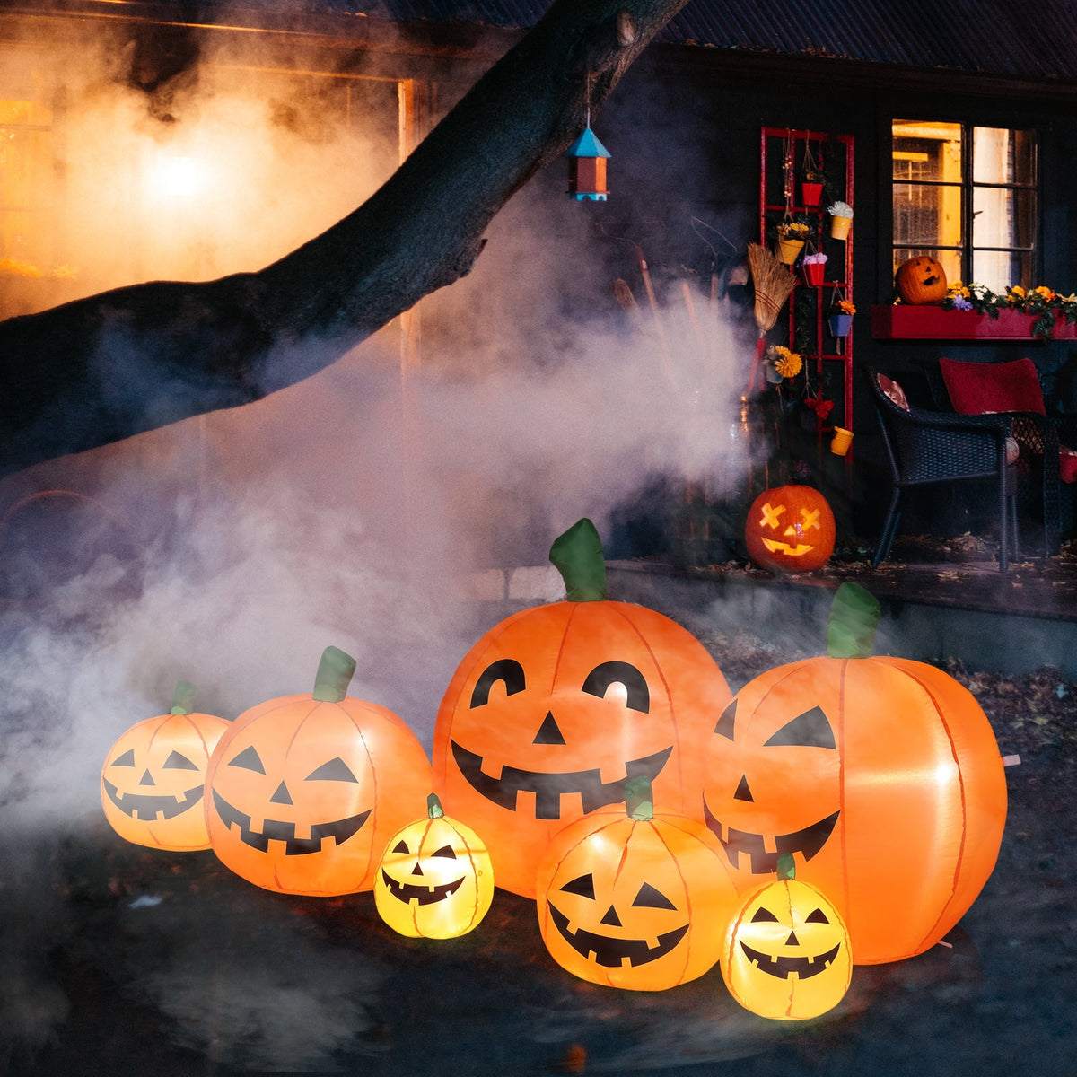 Zimtown 8 FT Halloween Inflatables Pumpkin, Halloween Decoration 5 Blow up Pumpkins,Ghost w/ Build-in LEDs for Halloween Party