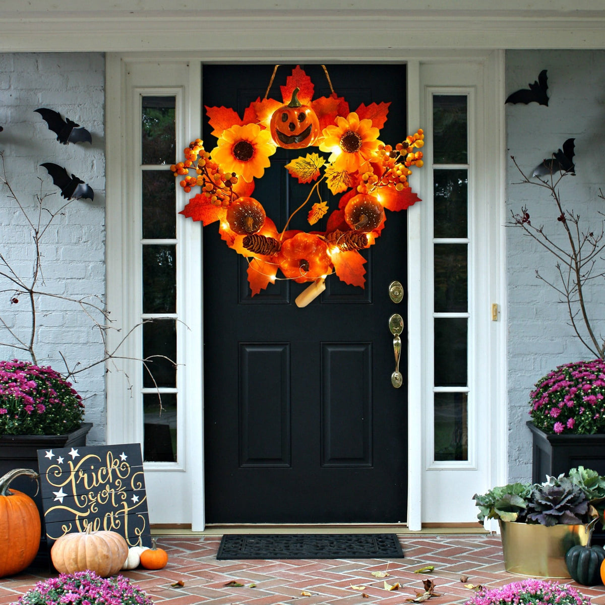 Halloween Wreath Festival Decoration Maple Leaf Pumpkin Wall Hanging Arrangement Harvests Festival Door Hanging Fall Decor for Fireplace Porch Table 11.81 in