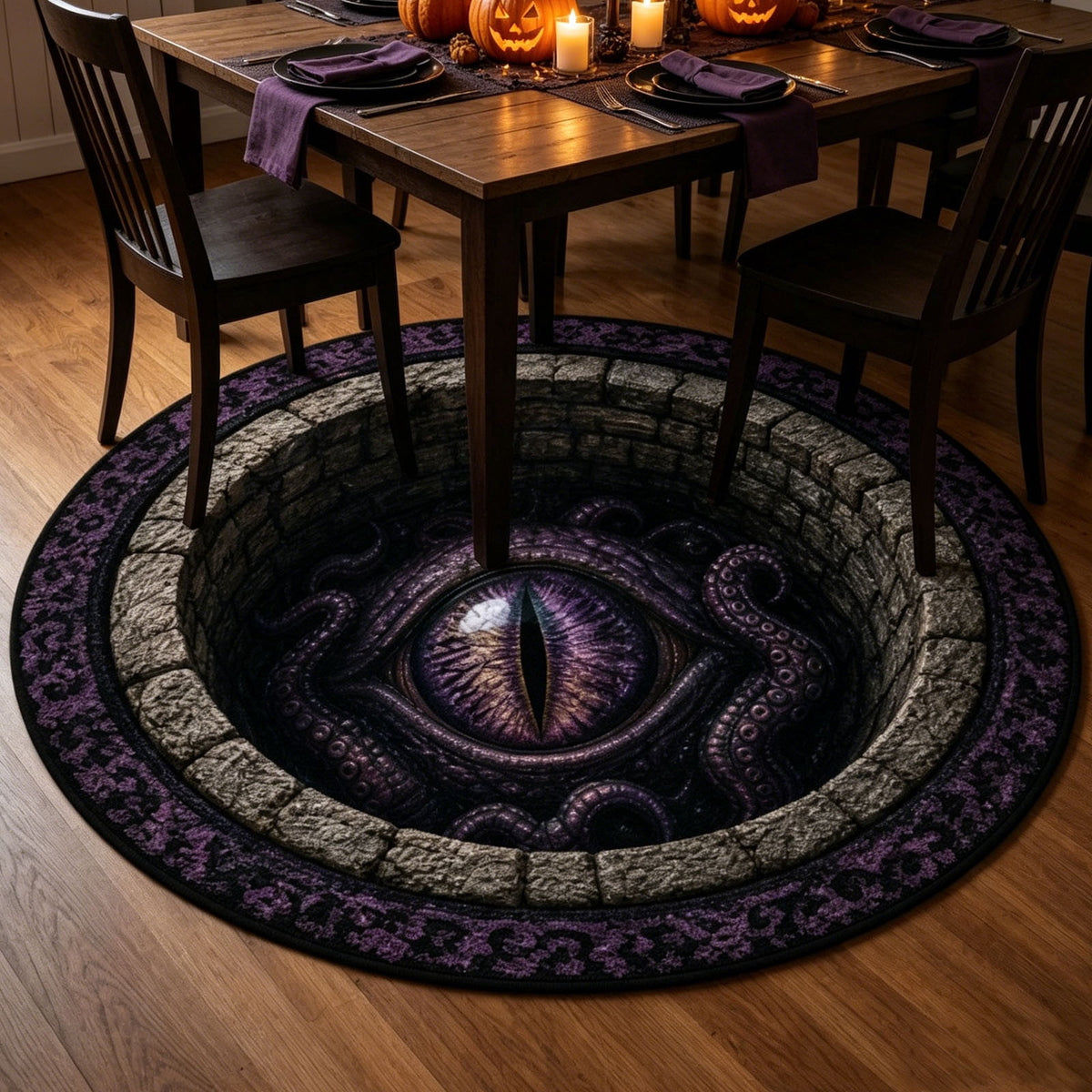 Halloween Round Rug Optical Ghost Pumpkin Mat 15.75in Diameter Polyester Skidproof & Soft for Entryway Bedroom Party by MPOISVA