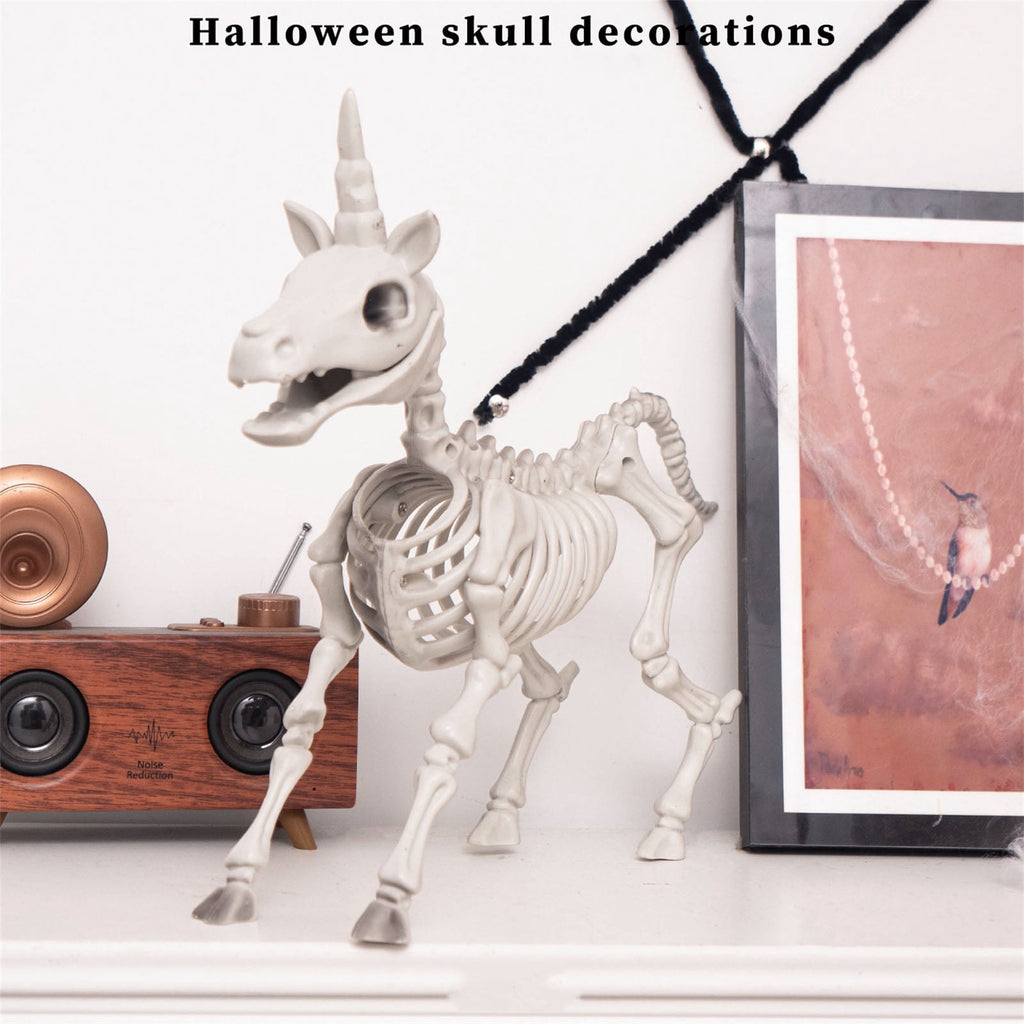 Halloween Animal Skeleton Decorations,Realistic Skeleton Unicorn Props,Posable Movable Joints Unicorn Statue and Figurine for Lawn Yard Graveyard Skeleton Halloween Decor