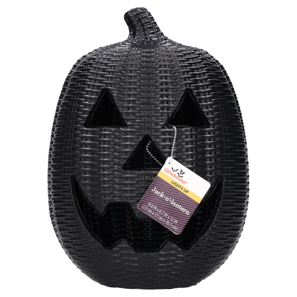 Light-Up Woven Jack-o'-Lantern Decoration, Black, 12", Halloween by Way To Celebrate