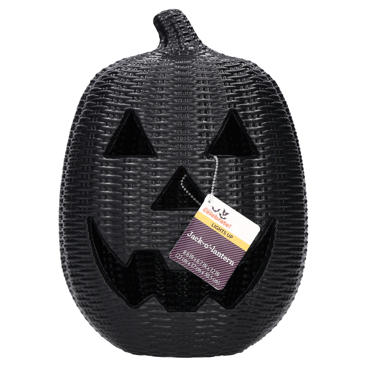 Light-Up Woven Jack-o'-Lantern Decoration, Black, 12", Halloween by Way To Celebrate