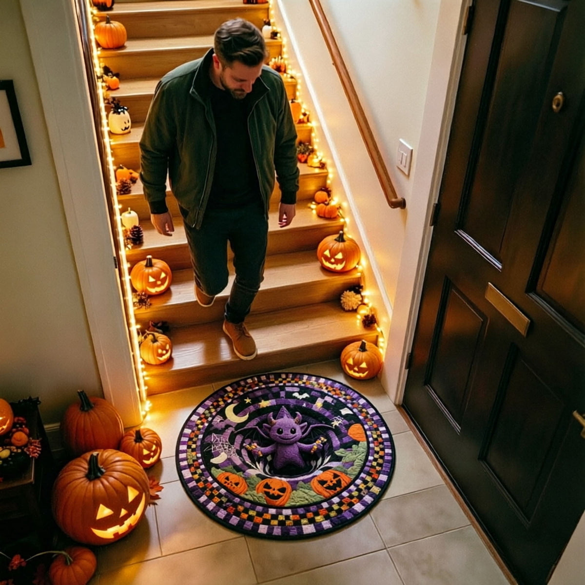 Win s Way 3D Illusion Round Halloween Rug Optical Illusion Doormat Non- Washable Entryway Decor Spooky Fall Front Door Mat for Party Decoration Available in 15.8/23.6/31.5 Inch