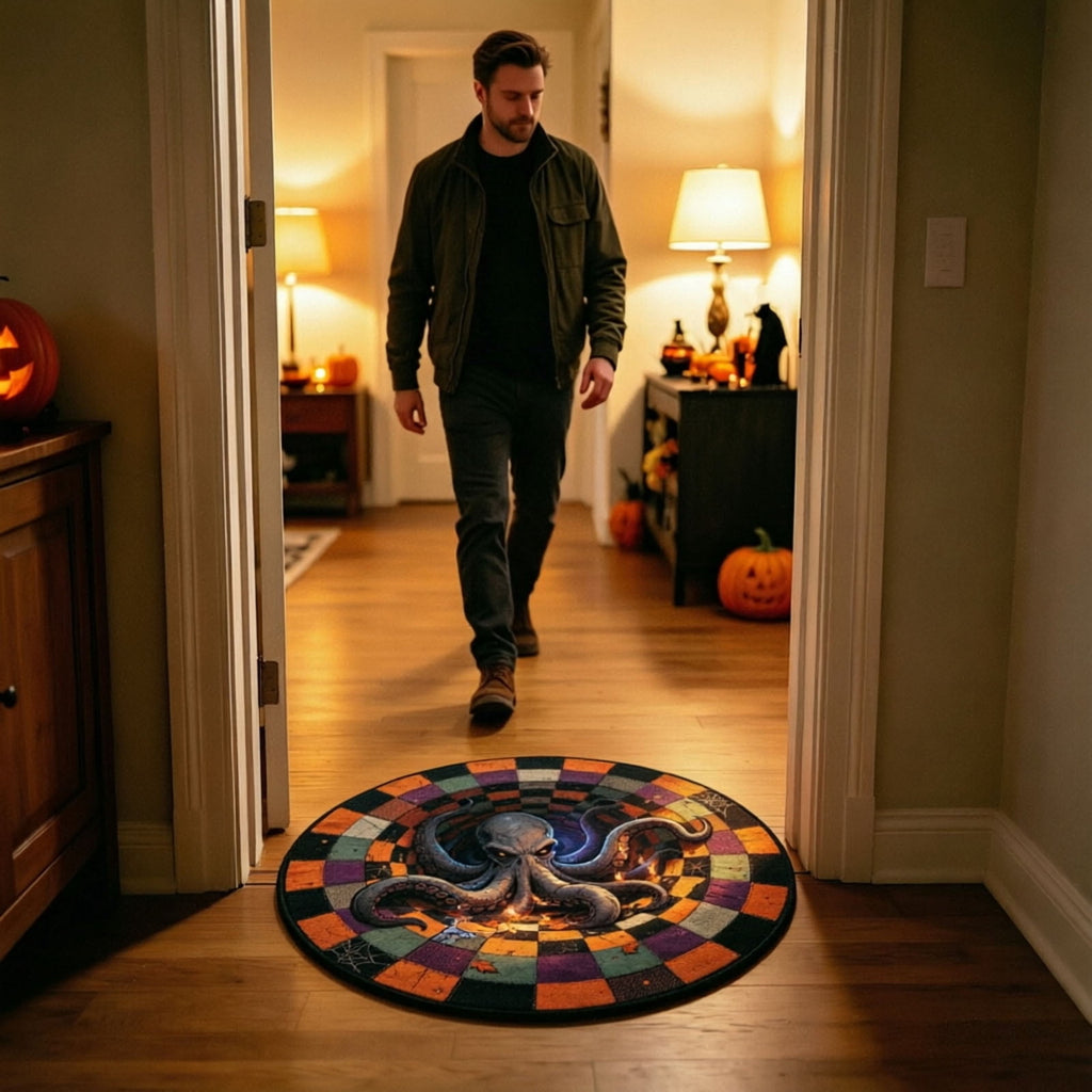 Win s Way 3D Illusion Round Halloween Rug Optical Illusion Doormat Non- Washable Entryway Decor Spooky Fall Front Door Mat for Party Decoration Available in 15.8/23.6/31.5 Inch