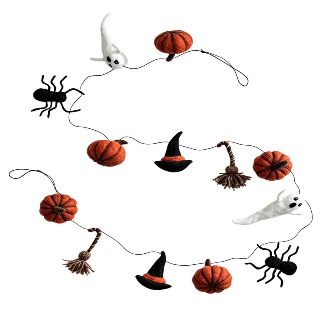 SCNOR 72 Inch Halloween Felt Garland with Ghost Pumpkin Witch Hat Spider Broom, Hanging Decor for Fireplace Mantel Wall