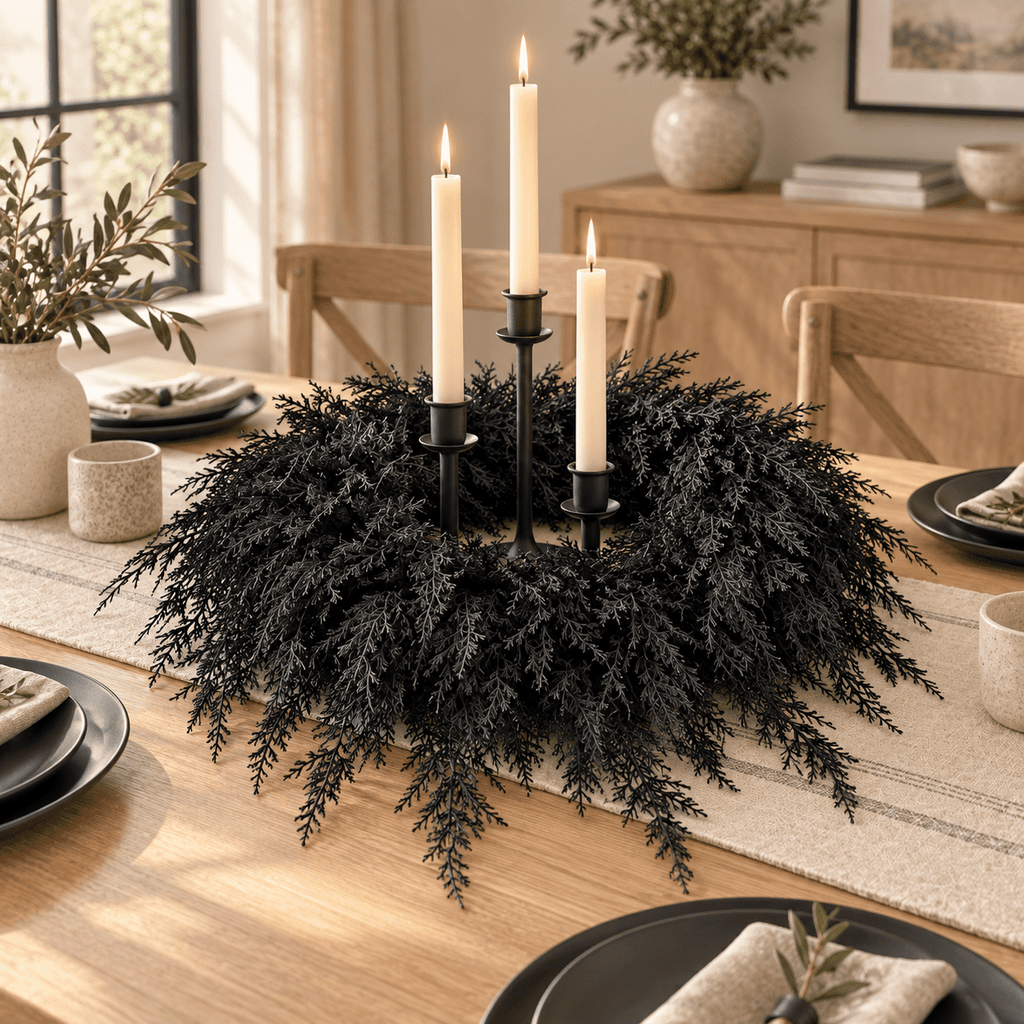 Kuokaa Black Twig Halloween Wreath with Wispy Branches and Bare Dark Silhouette, Round Front Door Decoration Spooky Gothic Fall Porch or Wall Decor
