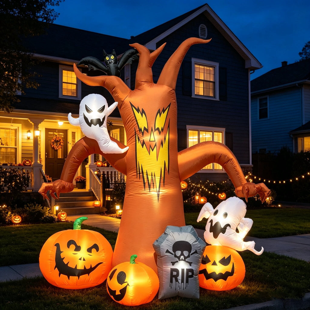 Coolmade 8ft Halloween Inflatables Decorations Inflatable Dead Tree Outdoor Decorations with LED Lights Built-in Blow Up Yard Decoration Pumpkin Ghost for Halloween Outdoor