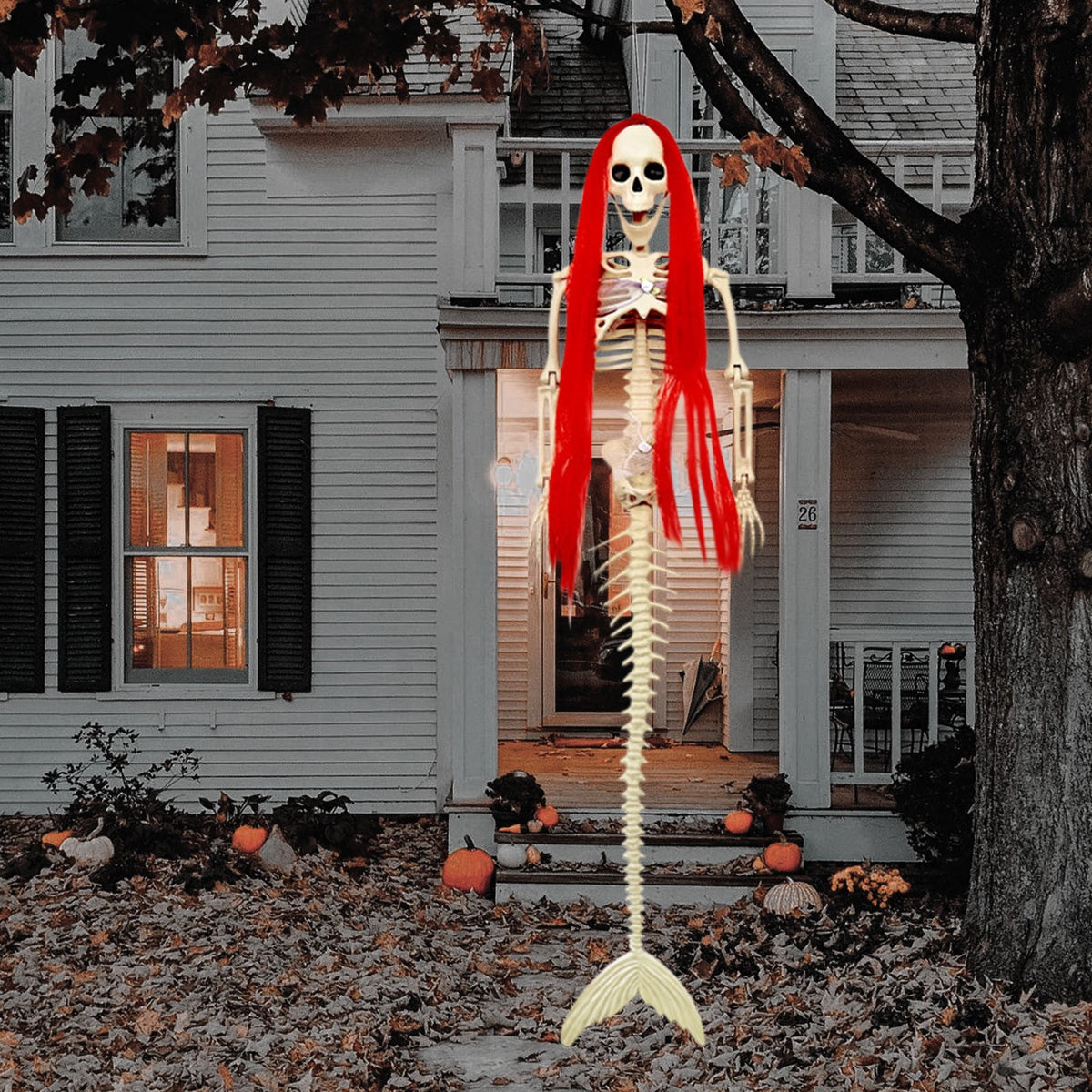KMMYS Halloween Skeleton Fish Skeleton, Posable Joints, Mermaid Decor for Halloween Parties, Life-Size Decor for Haunted Houses, Outdoor Garden Decoration, Realistic Skeleton Prop