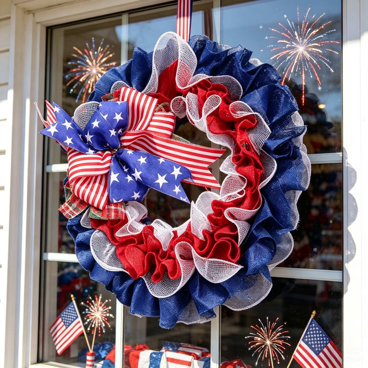 Nkmbld 4th of July Wreaths for Front Door, Independence Day Wreath Red White Blue Flower Wreath for Independence Day Memorial Day Flag Day Decor
