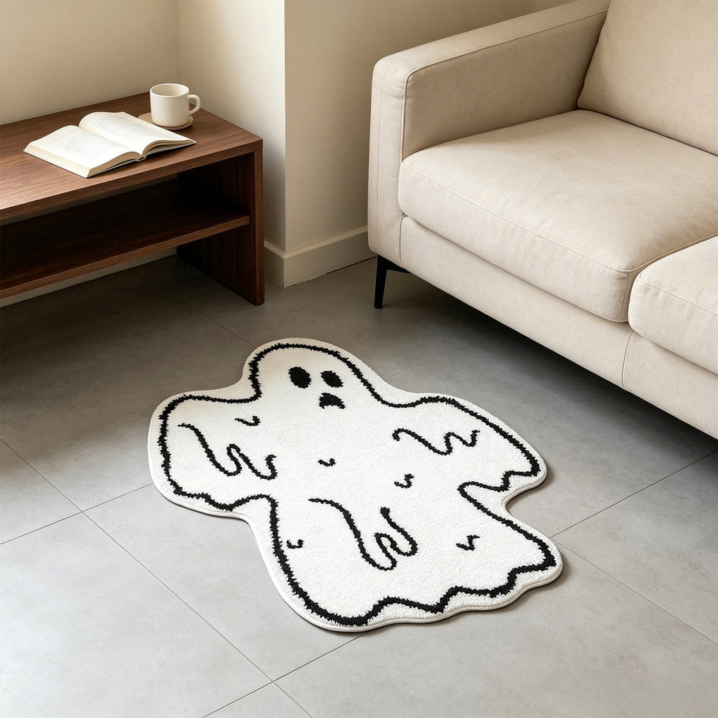 Halloween Decor White Ghost Rug 24x16 inches, Handmade Tufted Fluffy Aesthetic Area Rugs, Cute Soft Cool Non Slip Floor Carpet Bath mat, Living Room, Bathroom, playroom, Kitchen