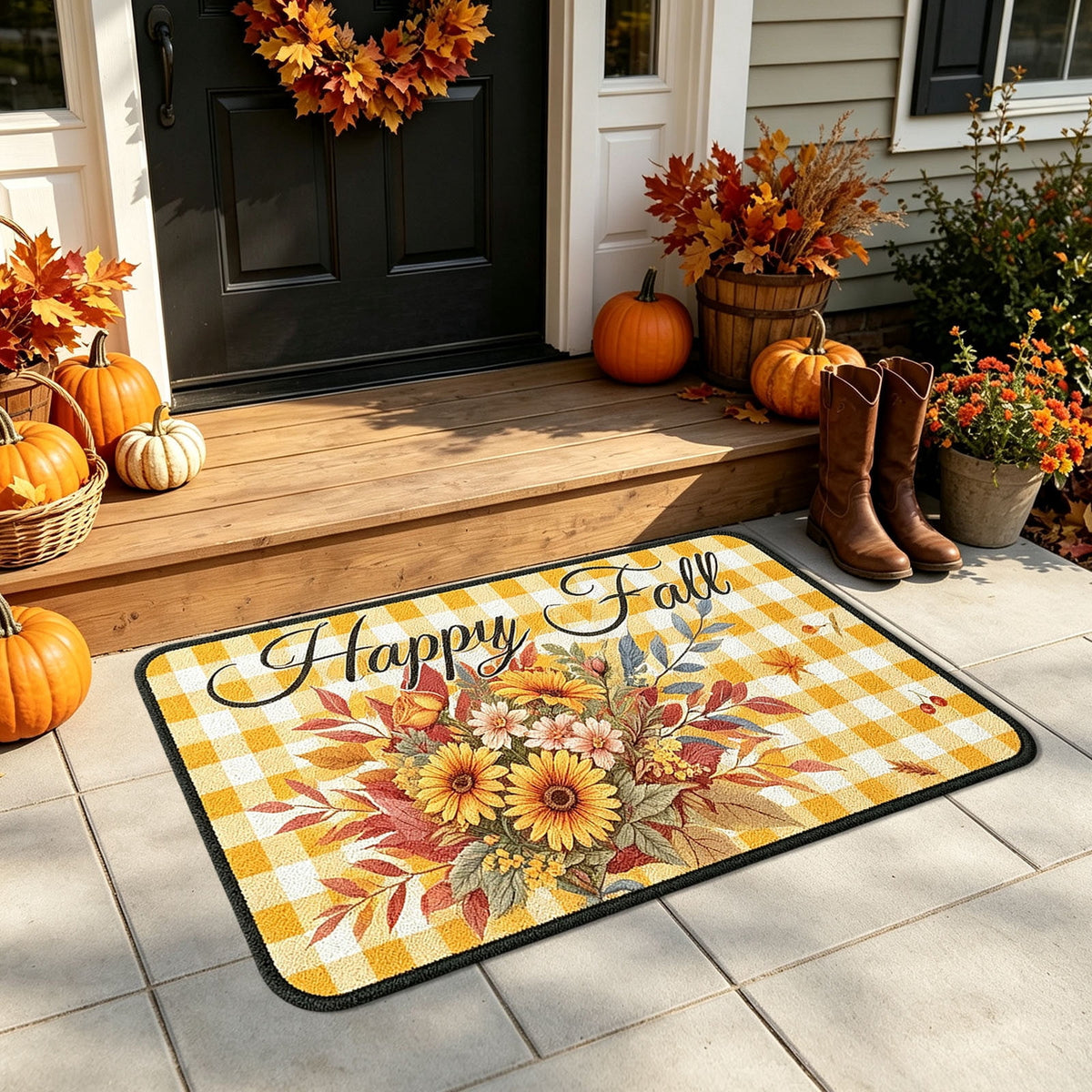 Yhmxh Fall Pumpkin Decorative Door Mat, Autumn Harvest Welcome Entryway Rug, Non‑Slip Absorbent Front Doormat, Seasonal Floor Mat for Indoor Outdoor Halloween Home Decoration 15.7x23.6 Inch