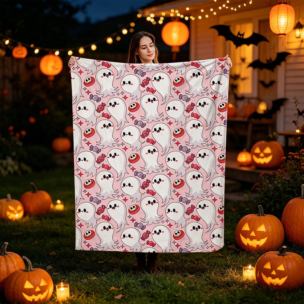 Halloween blanket,Halloween Print Throw Blanket Flannel Soft Cozy Decorative Nap Blanket with Ghost Pumpkin Skull for Office Bedroom Sofa Camping Travel(100x150cm/39x59 Inch),Black
