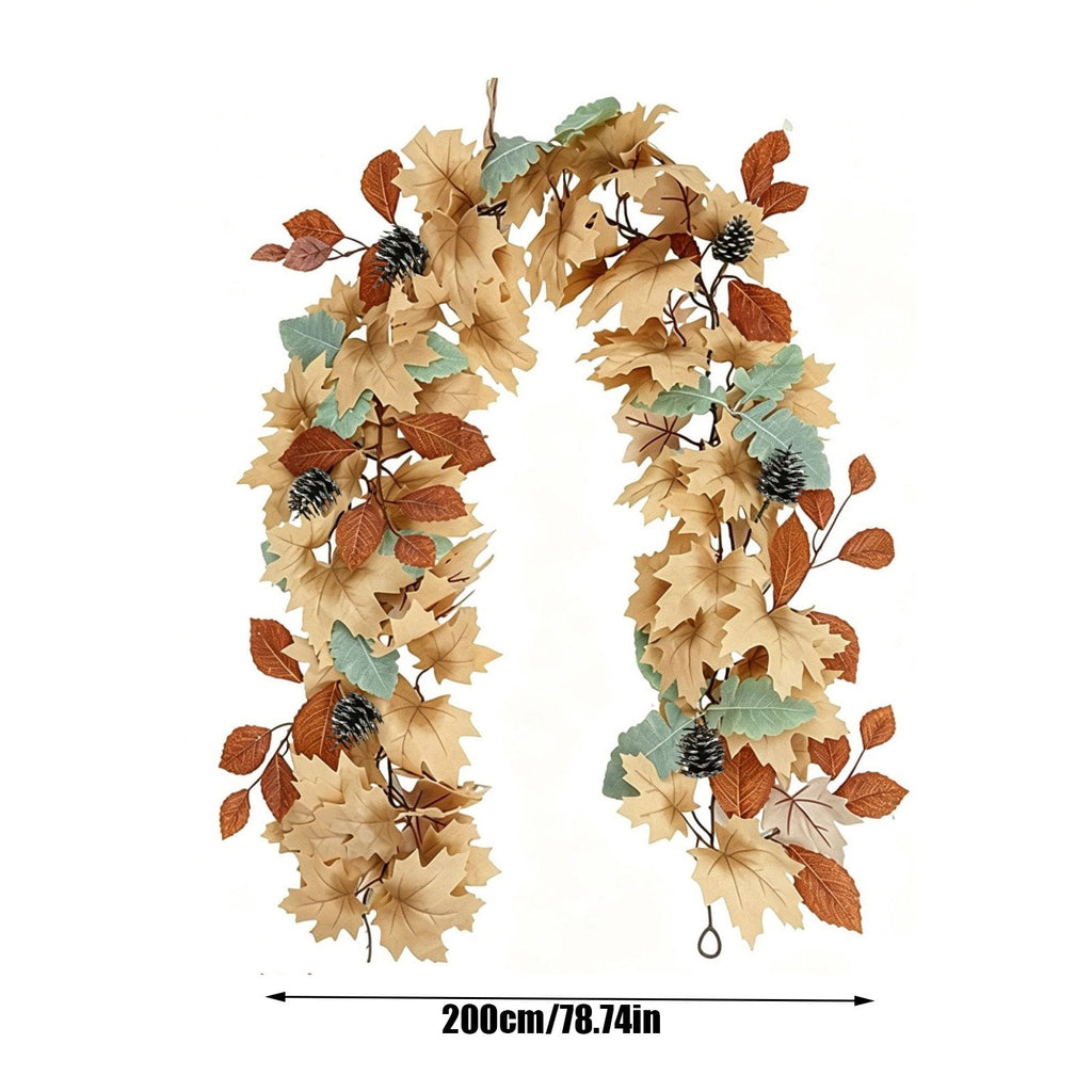 Halloween Artificial Maple Leaf Pumpkin Vine with LED Lights 67-71 Inch Lighted Fall Foliage Garland for Home Halloween Holiday Party Decor