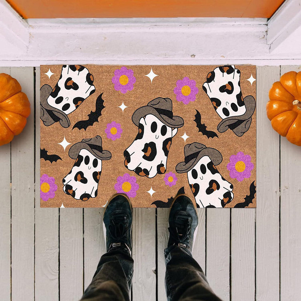 Holloyiver Halloween Fall Doormat, Cowboys Ghost Non Slip Outdoor Mat, Halloween Decorative Floor Mats, Welcome Ghost Coir Doormats Front Porch Rugs for Indoor Layering Entryway Decor