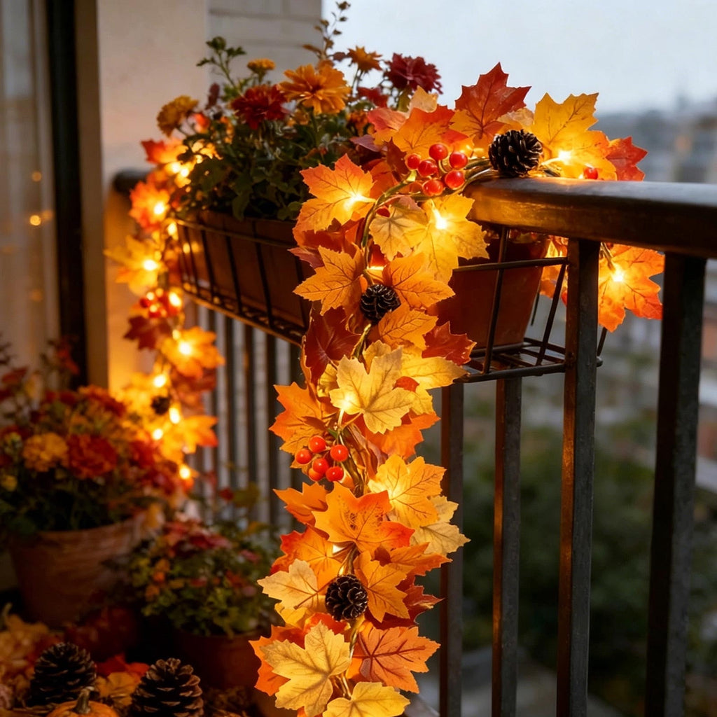 Fall Decorations for Home, 71 inch Fall Garland with Lights, Glowing Artificial Maple Leaves Home Decor Thanksgiving and Halloween, Bright colors