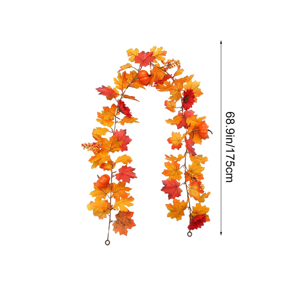 Sruoe Simulation Maple Leaf and Rattan Fall Garland for Holiday Stair Door, Greenery Garland for Garden Home Wall, Fake Plants Wreath Decoration for Thanksgiving Halloween, Orange