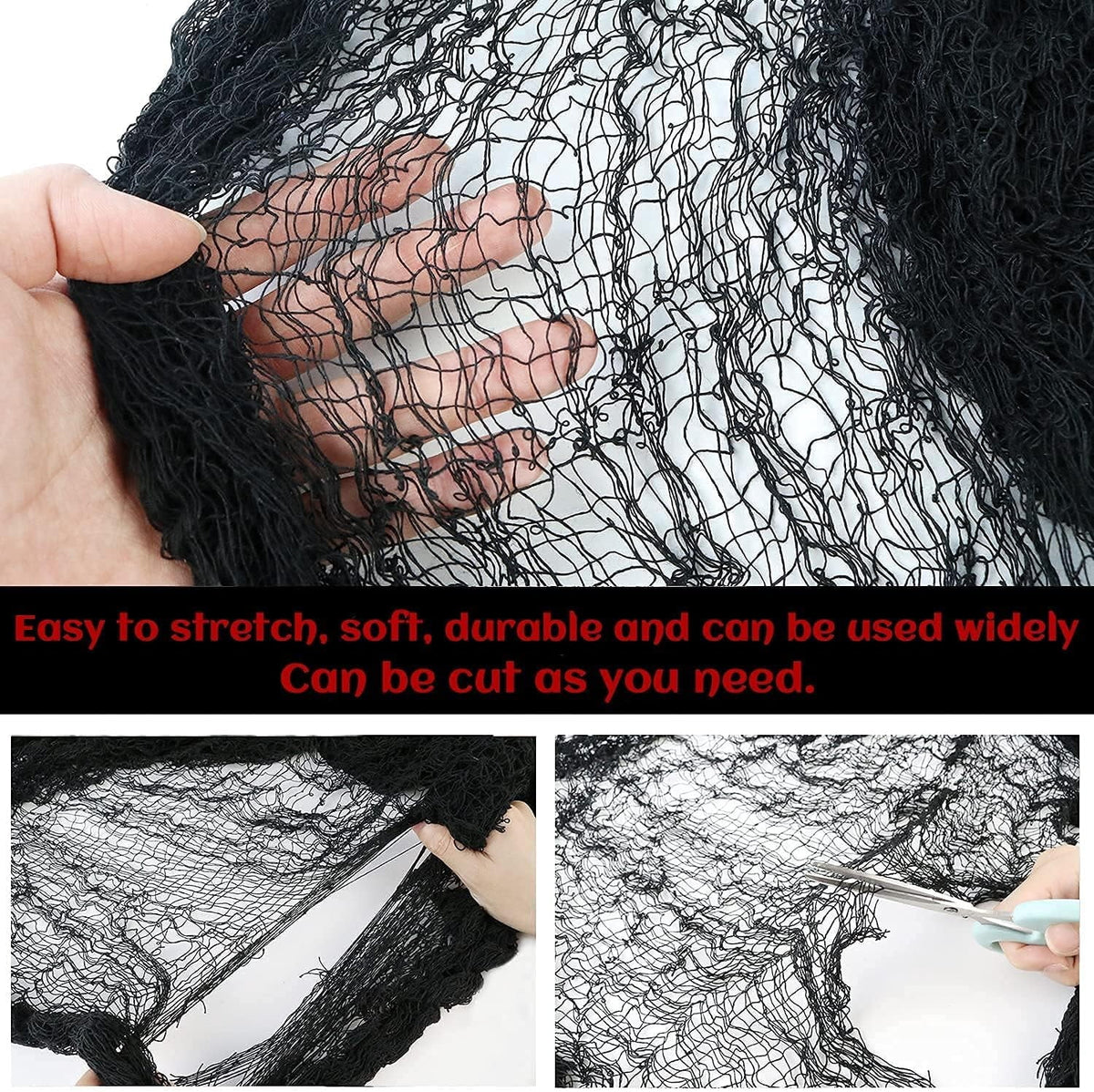 CQHVKQ 5 Pack of Halloween Creepy Gauze Cloth Decoration Set, Indoor Outdoor Black Scary Halloween Gauze Tapestry Decor, Spooky Decorations for Home, Yard, Haunted House & Party Supplies, 72" x 30"