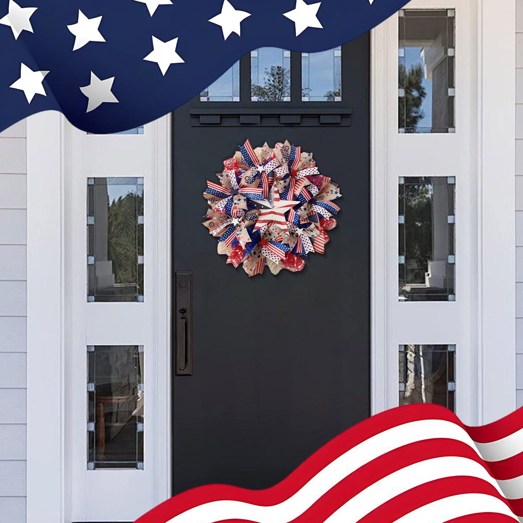 Nkmbld 4th of July Wreaths for Front Door, Independence Day Wreath Red White Blue Flower Wreath for Independence Day Memorial Day Flag Day Decor