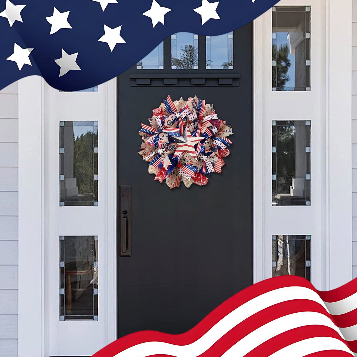 Nkmbld 4th of July Wreaths for Front Door, Independence Day Wreath Red White Blue Flower Wreath for Independence Day Memorial Day Flag Day Decor
