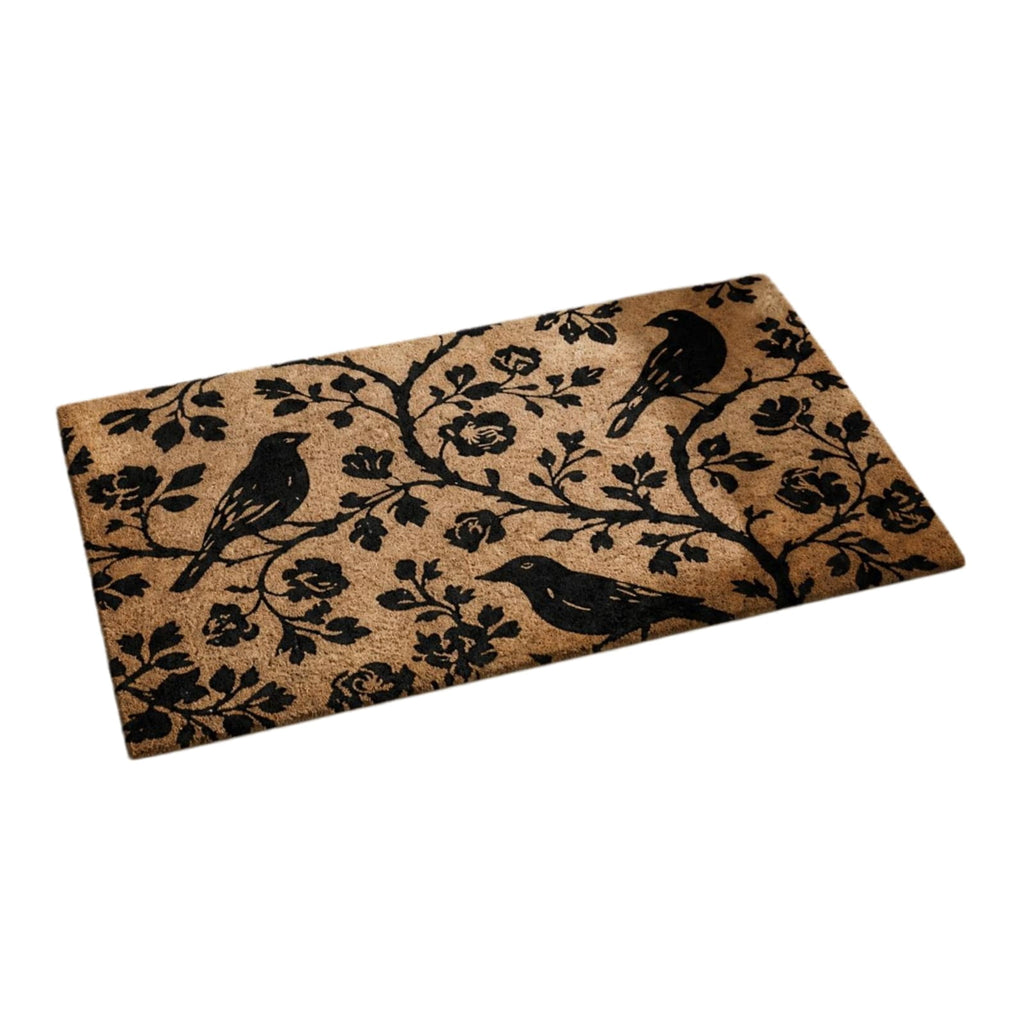 Clearance Natural/Black Floral Bird Outdoor Coir Doormat, 30" x 18"