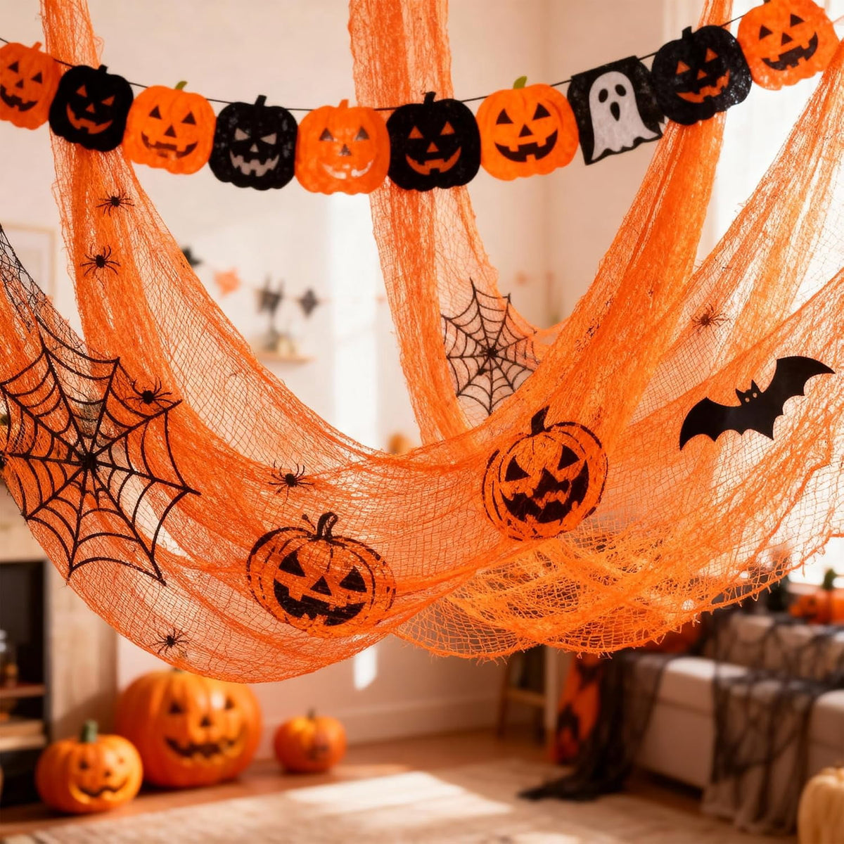 CQHVKQ 5 Pack of Halloween Creepy Gauze Cloth Decoration Set, Indoor Outdoor Black Scary Halloween Gauze Tapestry Decor, Spooky Decorations for Home, Yard, Haunted House & Party Supplies, 72" x 30"