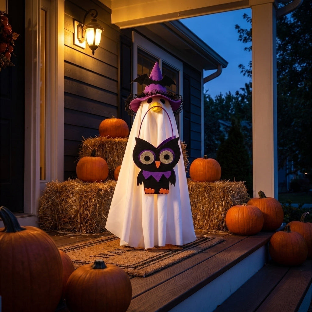 Halloween Garden Porch Decor, Porch Goose Outfits Halloween, 23 Inch Porch Goose Outfits, Witch Dress and Hat Set, Fits 23X11X26 Inch Standing Plush Goose for Front Porch Lawn