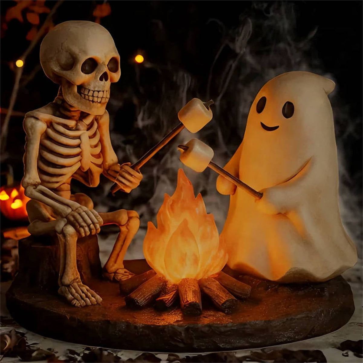Gifts Under $20 Ghost Campfire Night Light, Flickering Flame Nightlight, Halloween 3D Cute Spooky Marshmallow Ghost Decoration for Bedroom, Spooky Season Home Halloween Decor for Ki*ds Adults