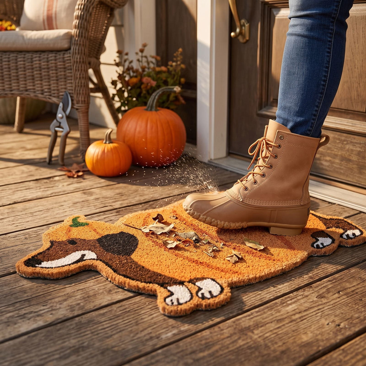 Halloween Dog Door Mat, Pumpkin Dog Coir Mat, Spooky Characters Welcome Mat for Front Porch, Non-Slip Outdoor Indoor Rug Doormat, Fall Holiday Home Decor