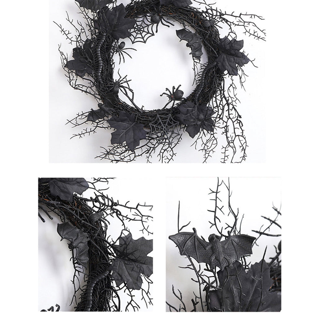 Halloween Door Wreath with Leaves and Red Roses, Halloween Wreath for Front Door, Branch Red Rose Wreath Halloween Decorations for Indoor Window Party Wall Home,20x20 Inch