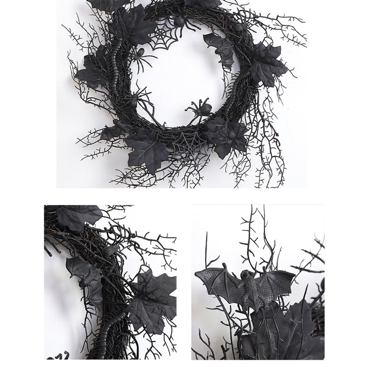 Halloween Door Wreath with Leaves and Red Roses, Halloween Wreath for Front Door, Branch Red Rose Wreath Halloween Decorations for Indoor Window Party Wall Home,20x20 Inch