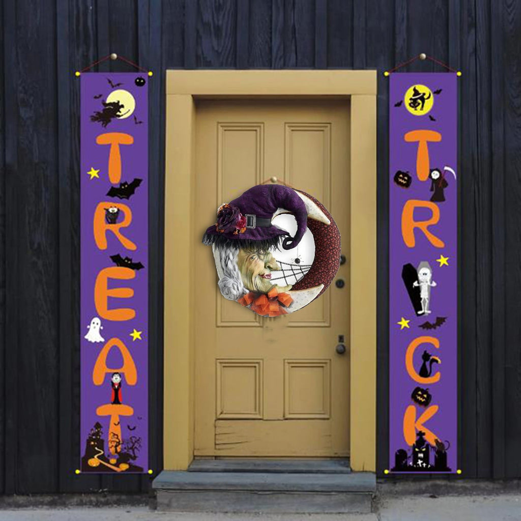 CASAFUN Halloween Decorations, Mummy Halloween Wreath with Witch and Spider,Halloween Moon Wreath Fun Halloween Porch Decor Resin Wreath, Porch Decor Resin Wreath