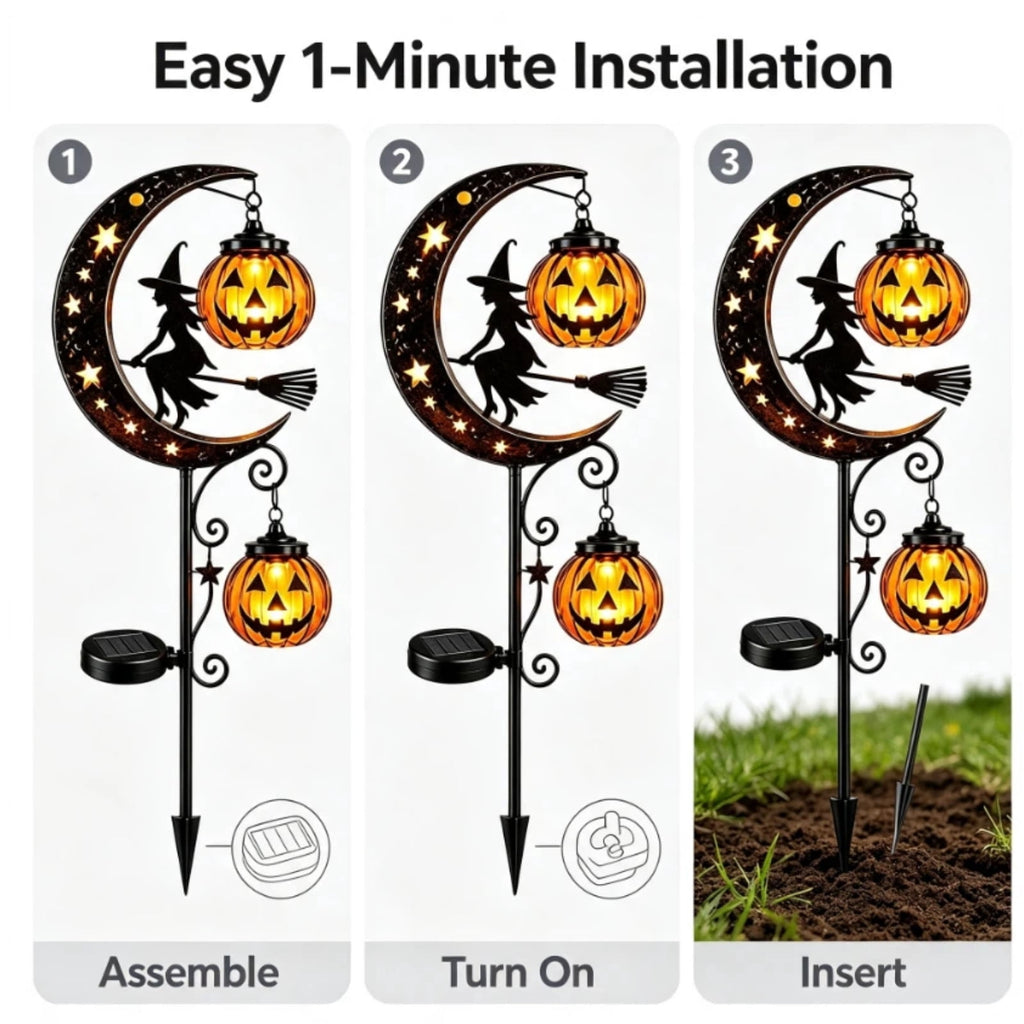 Halloween Solar Garden Stake Light,Metal Hanging Pumpkin Lantern Waterproof for Yard Lawn Proch