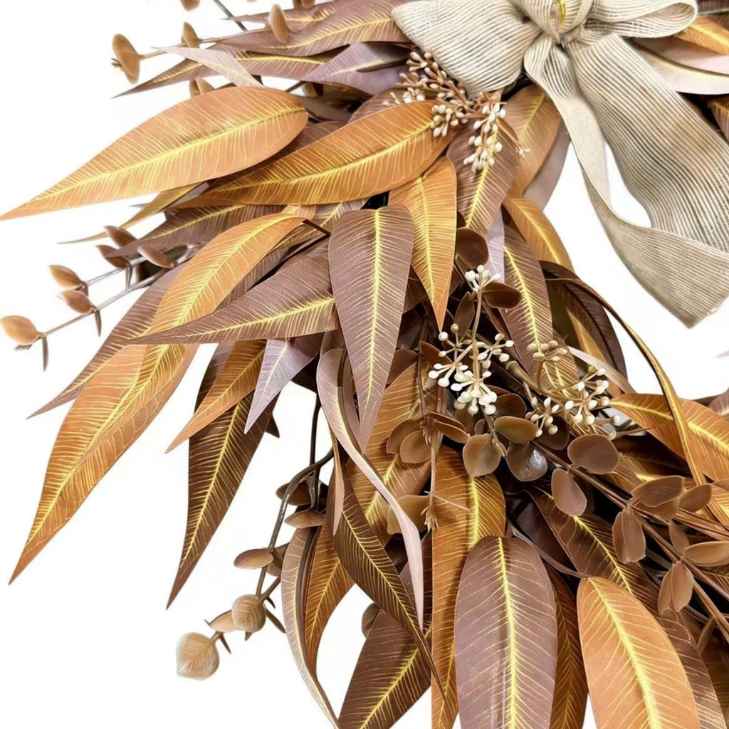 20" Fall Thanksgiving Wreath for Front Door - Artificial Harvest Autumn Foliage Wreath with Bow, Halloween Rustic Farmhouse Wall & Mantle Holiday Decor for Indoor Outdoor