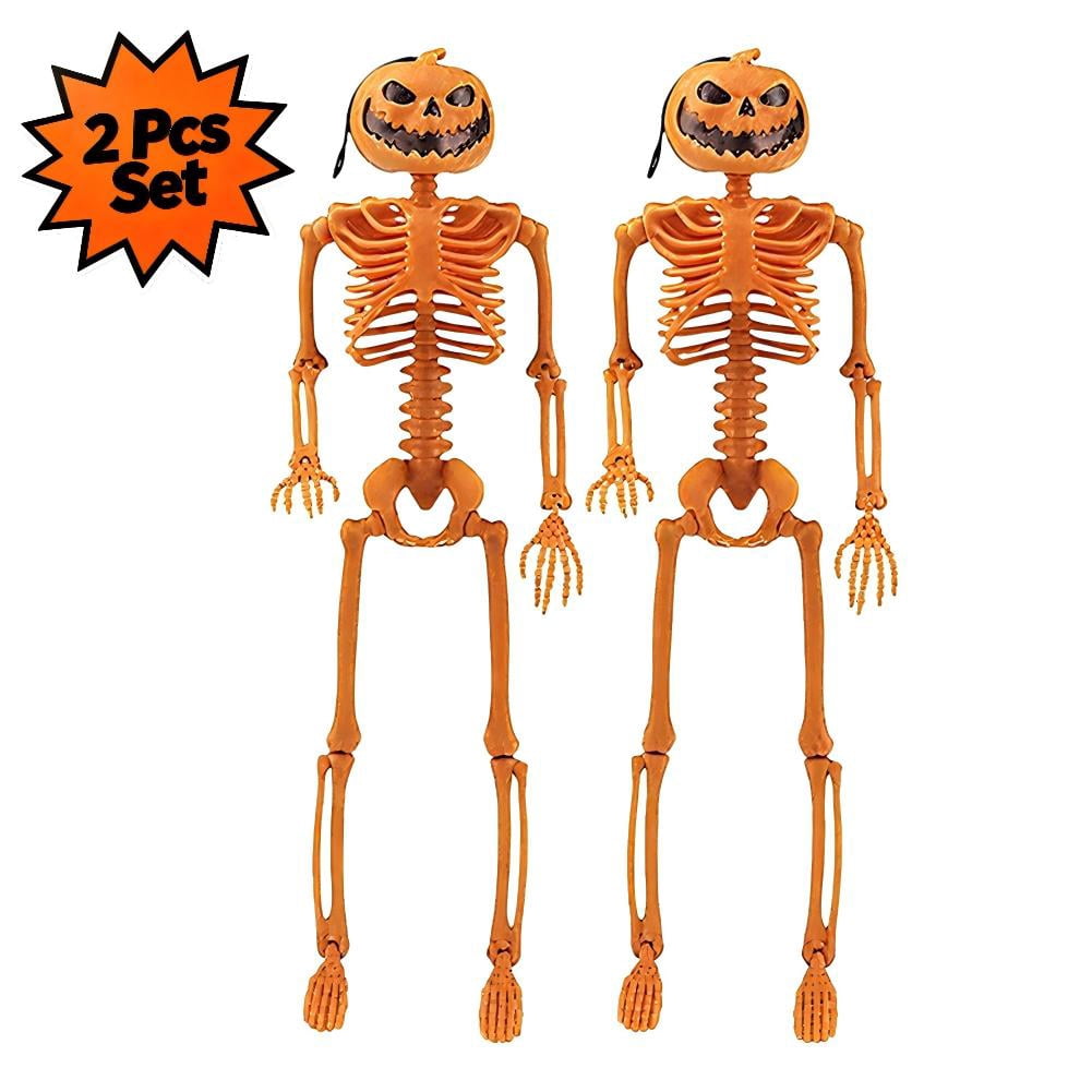 2Pcs 15" Halloween Pumpkin Skeleton for Yard Garden Props Halloween Party Decor
