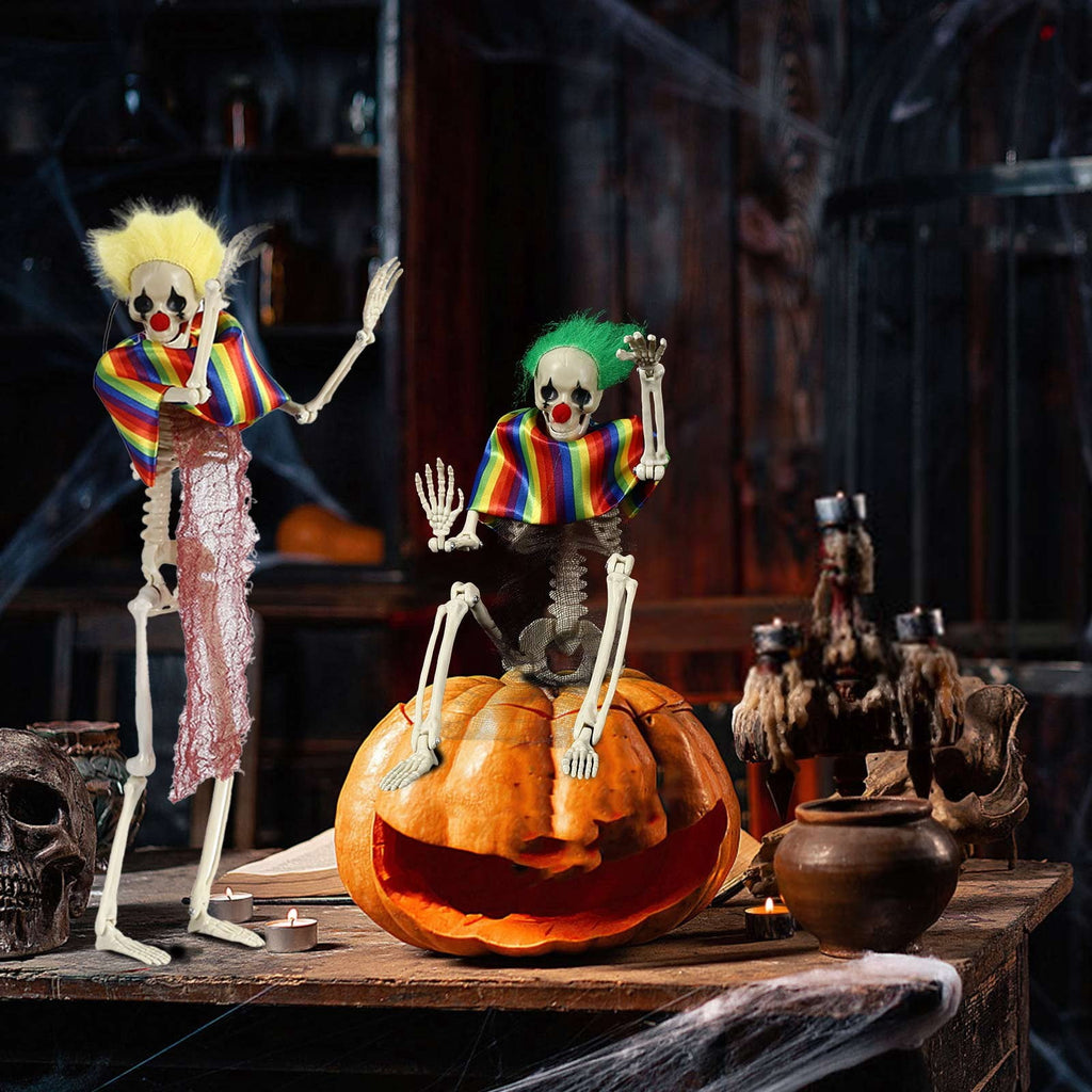 JHyouerji Life Size Posable Joint Plastic Human Skeleton Prop,Red Weatherproof Disassemble Spooky Decor for Yard Haunted House Halloween Party Scene Layout