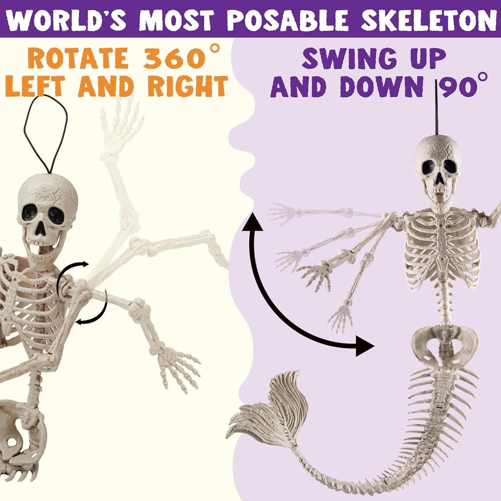 Joyfy 2 Pcs 24 Inch Halloween Skeleton Decor,2 FT Posable Skeleton Halloween Prop for Haunted House Indoor Outdoor Decoration Spooky Decor,Full Body with Movable Joints for Halloween Decoration